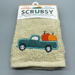 Scrubsy Tan Dishcloth with Pumpkin Truck Design, NWT